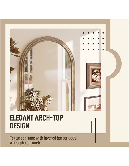 HOMCOM Modern Wall-Mounted Mirror, Arched Wall Mirror with Grooved Edge for Living Room, Entryway, Hallway, Brown - pic 209442 | FastDaddyshop