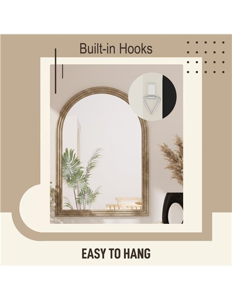 HOMCOM Modern Wall-Mounted Mirror, Arched Wall Mirror with Grooved Edge for Living Room, Entryway, Hallway, Brown - pic 209443 | FastDaddyshop