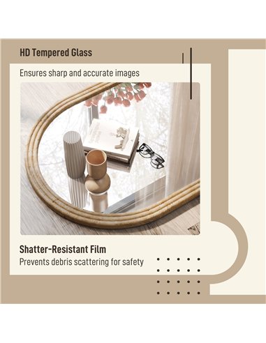 HOMCOM Modern Wall-Mounted Mirror, Arched Wall Mirror with Grooved Edge for Living Room, Entryway, Hallway, Brown