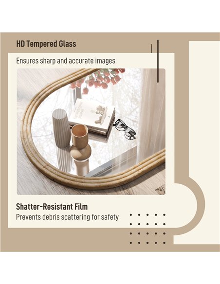 HOMCOM Modern Wall-Mounted Mirror, Arched Wall Mirror with Grooved Edge for Living Room, Entryway, Hallway, Brown - pic 209444 | FastDaddyshop