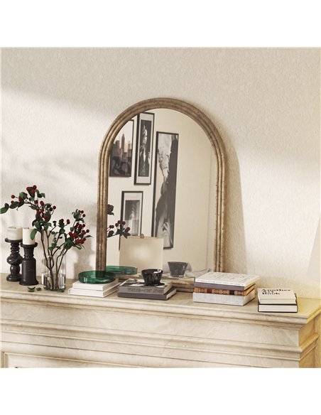 HOMCOM Modern Wall-Mounted Mirror, Arched Wall Mirror with Grooved Edge for Living Room, Entryway, Hallway, Brown - pic 209446 | FastDaddyshop