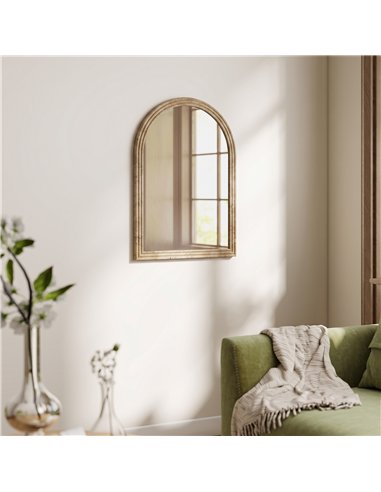 HOMCOM Modern Wall-Mounted Mirror, Arched Wall Mirror with Grooved Edge for Living Room, Entryway, Hallway, Brown