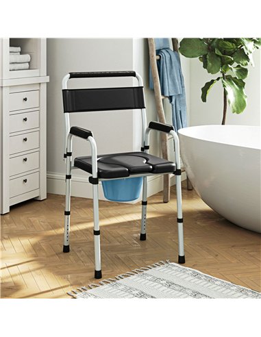HOMCOM Commode Chair for Elderly with Arms and Back, Lightweight Non-Slip Commode w/ Removable Bucket, Height Adjustable, Black