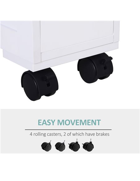 HOMCOM MDF Narrow Rolling Bathroom Side Cabinet White - pic 20945 | FastDaddyshop