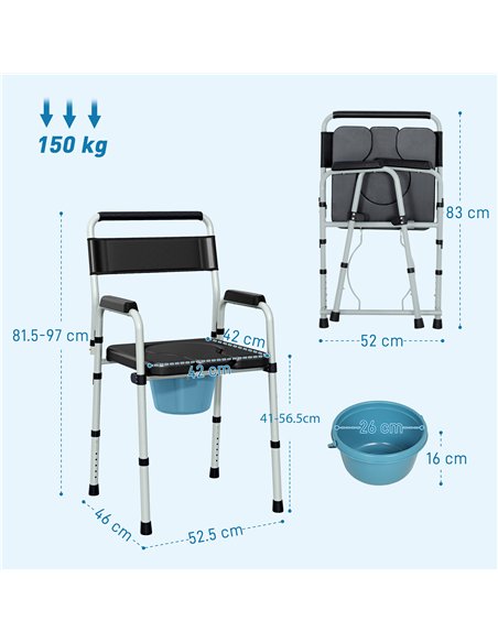 HOMCOM Commode Chair for Elderly with Arms and Back, Lightweight Non-Slip Commode w/ Removable Bucket, Height Adjustable, Black - pic 209450 | FastDaddyshop