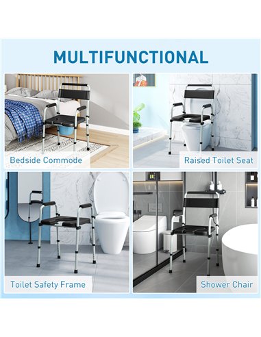 HOMCOM Commode Chair for Elderly with Arms and Back, Lightweight Non-Slip Commode w/ Removable Bucket, Height Adjustable, Black