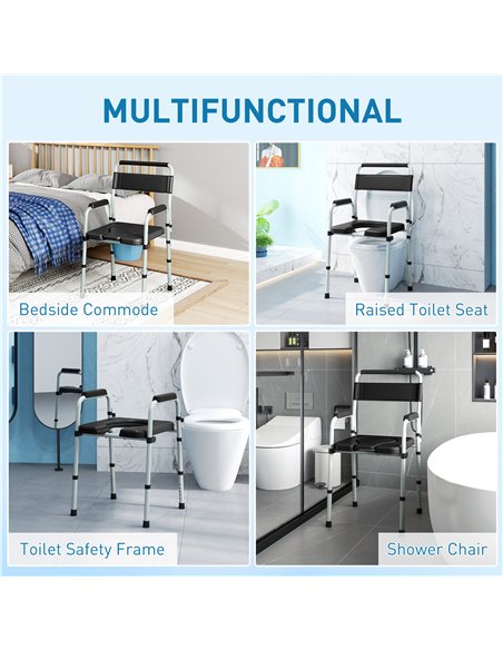 HOMCOM Commode Chair for Elderly with Arms and Back, Lightweight Non-Slip Commode w/ Removable Bucket, Height Adjustable, Black - pic 209451 | FastDaddyshop