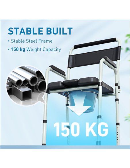 HOMCOM Commode Chair for Elderly with Arms and Back, Lightweight Non-Slip Commode w/ Removable Bucket, Height Adjustable, Black - pic 209452 | FastDaddyshop