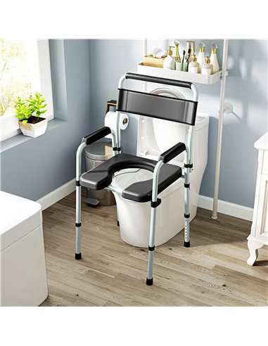 HOMCOM Commode Chair for Elderly with Arms and Back, Lightweight Non-Slip Commode w/ Removable Bucket, Height Adjustable, Black