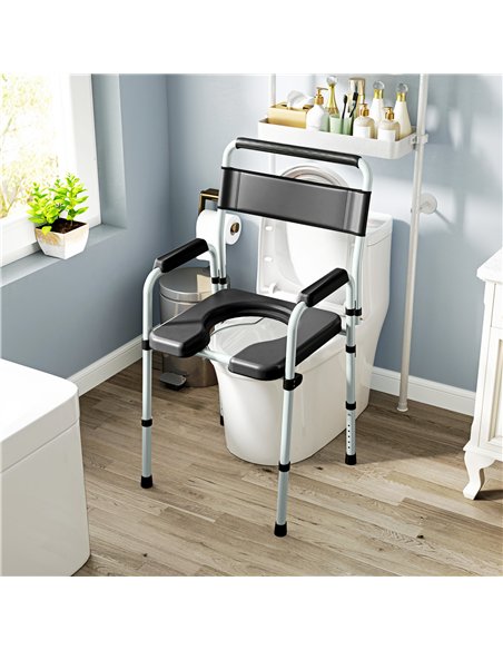 HOMCOM Commode Chair for Elderly with Arms and Back, Lightweight Non-Slip Commode w/ Removable Bucket, Height Adjustable, Black - pic 209455 | FastDaddyshop