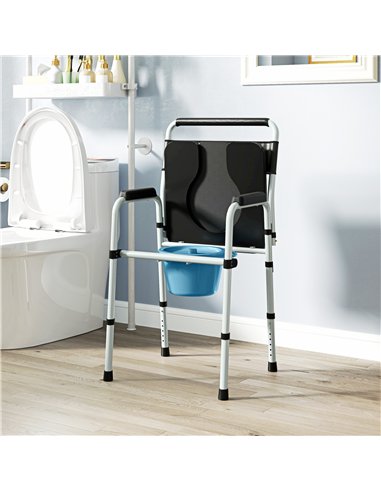 HOMCOM Commode Chair for Elderly with Arms and Back, Lightweight Non-Slip Commode w/ Removable Bucket, Height Adjustable, Black