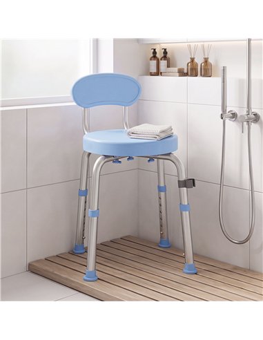 HOMCOM 360° Swivel Shower Stool with Aluminium Frame, 5-Level Adjustable Height, Backrest, Non-Slip Shower Chair for Elderly
