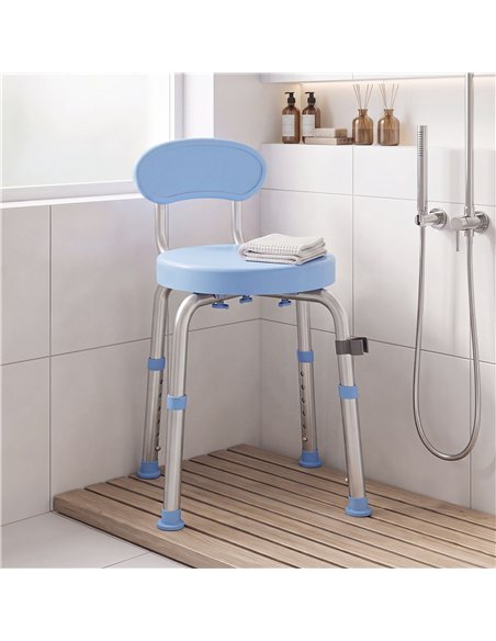 HOMCOM 360° Swivel Shower Stool with Aluminium Frame, 5-Level Adjustable Height, Backrest, Non-Slip Shower Chair for Elderly - pic 209458 | FastDaddyshop