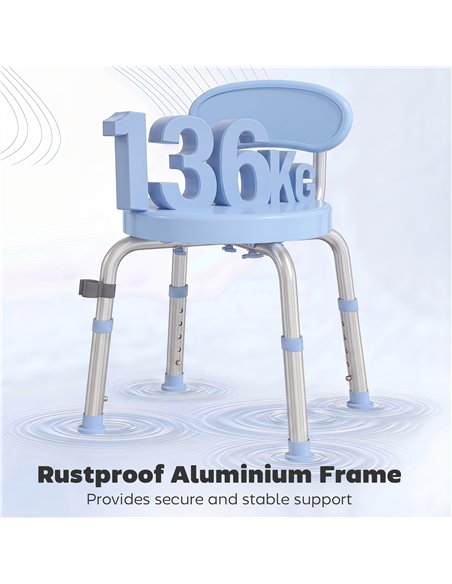 HOMCOM 360° Swivel Shower Stool with Aluminium Frame, 5-Level Adjustable Height, Backrest, Non-Slip Shower Chair for Elderly - pic 209462 | FastDaddyshop