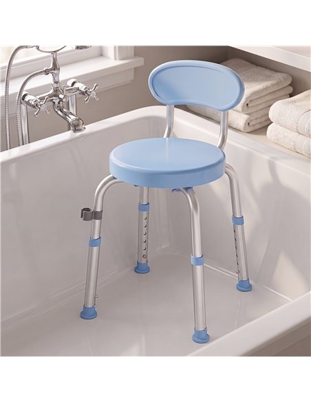 HOMCOM 360° Swivel Shower Stool with Aluminium Frame, 5-Level Adjustable Height, Backrest, Non-Slip Shower Chair for Elderly - pic 209464 | FastDaddyshop