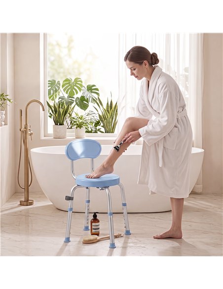 HOMCOM 360° Swivel Shower Stool with Aluminium Frame, 5-Level Adjustable Height, Backrest, Non-Slip Shower Chair for Elderly - pic 209465 | FastDaddyshop