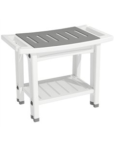 HOMCOM Shower Bench 2-Tier Shower Stool Bathroom with Shelf White and Grey