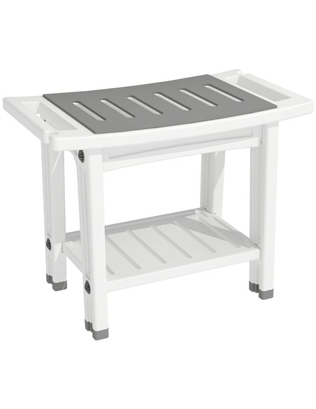 HOMCOM Shower Bench 2-Tier Shower Stool Bathroom with Shelf White and Grey - pic 209466 | FastDaddyshop