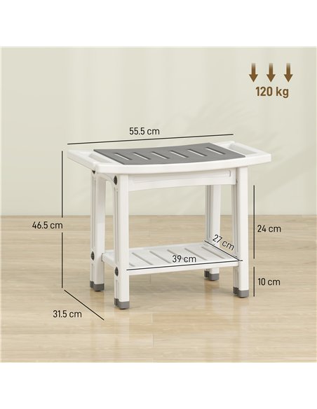 HOMCOM Shower Bench 2-Tier Shower Stool Bathroom with Shelf White and Grey - pic 209468 | FastDaddyshop