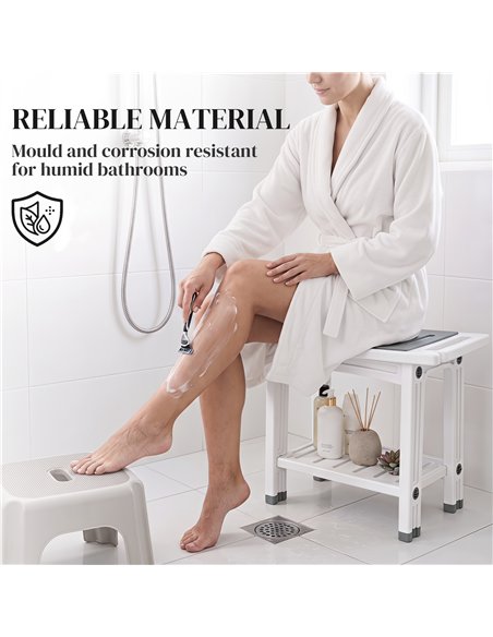HOMCOM Shower Bench 2-Tier Shower Stool Bathroom with Shelf White and Grey - pic 209469 | FastDaddyshop