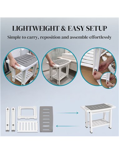 HOMCOM Shower Bench 2-Tier Shower Stool Bathroom with Shelf White and Grey