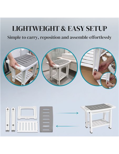 HOMCOM Shower Bench 2-Tier Shower Stool Bathroom with Shelf White and Grey - pic 209472 | FastDaddyshop