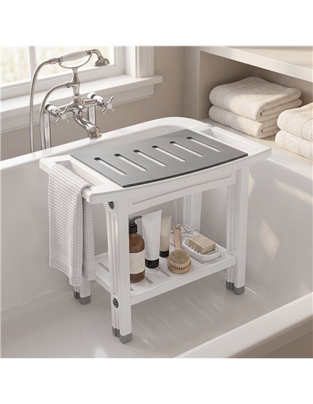 HOMCOM Shower Bench 2-Tier Shower Stool Bathroom with Shelf White and Grey - pic 209474 | FastDaddyshop