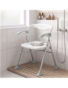 HOMCOM Foldable Shower Chair with Flip-Up Armrests, Shower Stool with Adjustable Height, Tool-Free Assembly, 136 kg 2