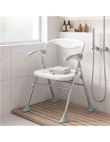 HOMCOM Foldable Shower Chair with Flip-Up Armrests, Shower Stool with Adjustable Height, Tool-Free Assembly, 136 kg - pic 209476 | FastDaddyshop
