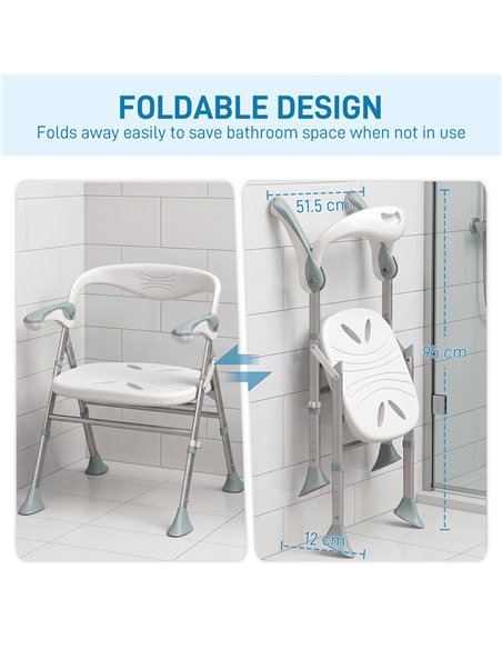 HOMCOM Foldable Shower Chair with Flip-Up Armrests, Shower Stool with Adjustable Height, Tool-Free Assembly, 136 kg - pic 209478 | FastDaddyshop