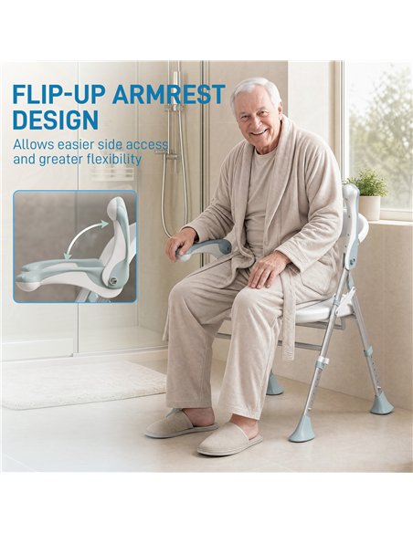 HOMCOM Foldable Shower Chair with Flip-Up Armrests, Shower Stool with Adjustable Height, Tool-Free Assembly, 136 kg - pic 209479 | FastDaddyshop