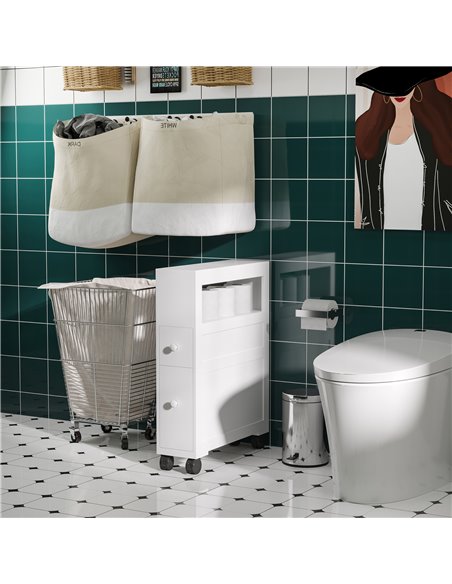 HOMCOM MDF Narrow Rolling Bathroom Side Cabinet White - pic 20948 | FastDaddyshop