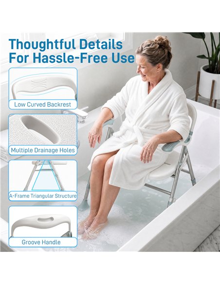 HOMCOM Foldable Shower Chair with Flip-Up Armrests, Shower Stool with Adjustable Height, Tool-Free Assembly, 136 kg - pic 209481 | FastDaddyshop