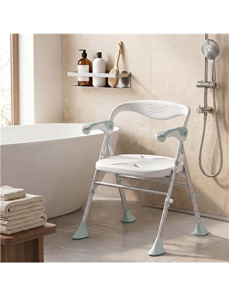 HOMCOM Foldable Shower Chair with Flip-Up Armrests, Shower Stool with Adjustable Height, Tool-Free Assembly, 136 kg - pic 209482 | FastDaddyshop