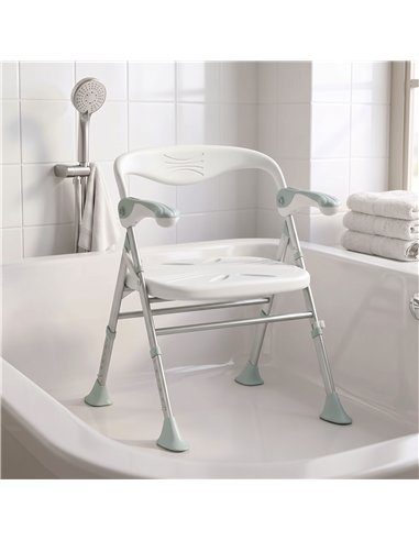 HOMCOM Foldable Shower Chair with Flip-Up Armrests, Shower Stool with Adjustable Height, Tool-Free Assembly, 136 kg
