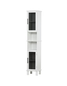 HOMCOM 6-Tier Retro Bathroom Cabinet with Patterned Glass Doors, Black & White