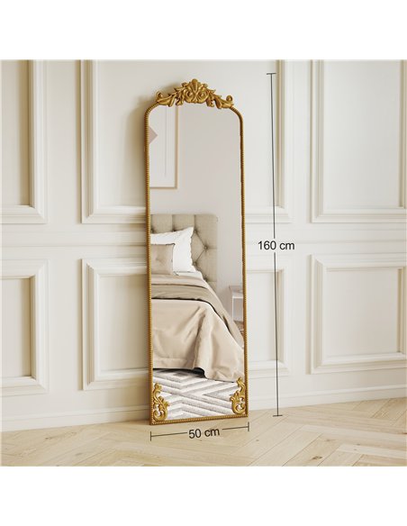 HOMCOM Full Length Mirror, 50 x 160 cm Floor Mirror with Baroque Metal Frame for Bedroom, Living Room, Dressing Room, Gold Tone - pic 209495 | FastDaddyshop