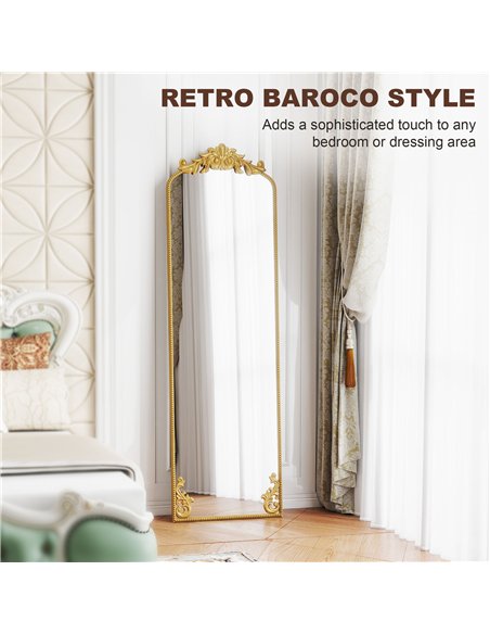 HOMCOM Full Length Mirror, 50 x 160 cm Floor Mirror with Baroque Metal Frame for Bedroom, Living Room, Dressing Room, Gold Tone - pic 209497 | FastDaddyshop