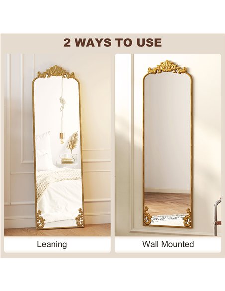 HOMCOM Full Length Mirror, 50 x 160 cm Floor Mirror with Baroque Metal Frame for Bedroom, Living Room, Dressing Room, Gold Tone - pic 209498 | FastDaddyshop