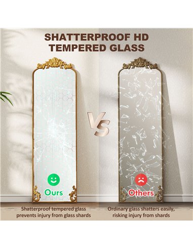 HOMCOM Full Length Mirror, 50 x 160 cm Floor Mirror with Baroque Metal Frame for Bedroom, Living Room, Dressing Room, Gold Tone