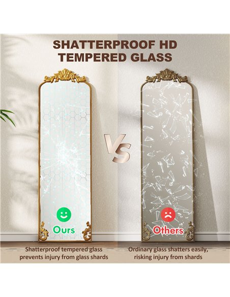HOMCOM Full Length Mirror, 50 x 160 cm Floor Mirror with Baroque Metal Frame for Bedroom, Living Room, Dressing Room, Gold Tone - pic 209499 | FastDaddyshop
