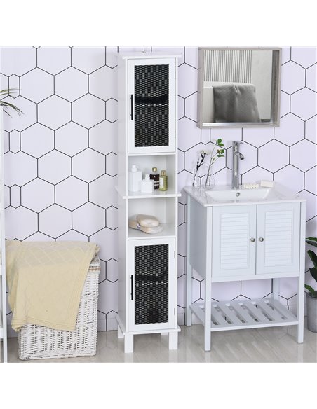 HOMCOM 6-Tier Retro Bathroom Cabinet with Patterned Glass Doors, Black & White - pic 20950 | FastDaddyshop