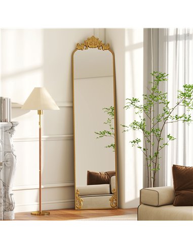 HOMCOM Full Length Mirror, 50 x 160 cm Floor Mirror with Baroque Metal Frame for Bedroom, Living Room, Dressing Room, Gold Tone