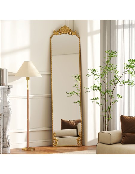 HOMCOM Full Length Mirror, 50 x 160 cm Floor Mirror with Baroque Metal Frame for Bedroom, Living Room, Dressing Room, Gold Tone - pic 209500 | FastDaddyshop