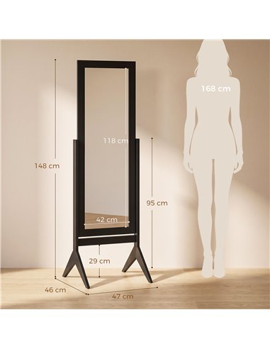 HOMCOM Freestanding Adjustable Angle Dressing Mirror, Full Length Mirror for Bedroom, Living Room, 148 x 47 cm, Black