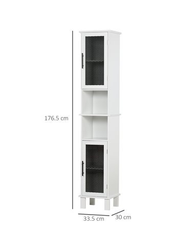 HOMCOM 6-Tier Retro Bathroom Cabinet with Patterned Glass Doors, Black & White