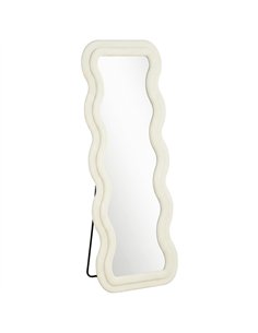 HOMCOM Full Length Mirror, 160 x 60 cm Wavy Full Body Wall Standing Mirror with Velvet Frame and Tempered Glass, Cream White