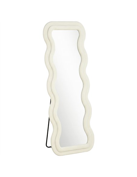 HOMCOM Full Length Mirror, 160 x 60 cm Wavy Full Body Wall Standing Mirror with Velvet Frame and Tempered Glass, Cream White - pic 209511 | FastDaddyshop