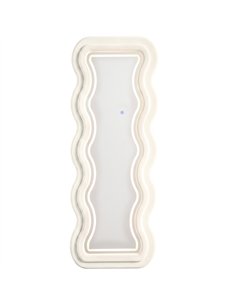 HOMCOM Full Length Mirror, 160 x 60 cm Wavy Full Body Wall Standing Mirror with Velvet Frame and LED Light Strip, Cream White