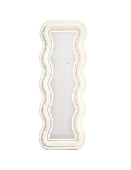 HOMCOM Full Length Mirror, 160 x 60 cm Wavy Full Body Wall Standing Mirror with Velvet Frame and LED Light Strip, Cream White - pic 209520 | FastDaddyshop